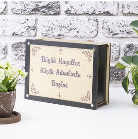 Resim Deep Creative Parabox Hedef Kumbarası Siyah - Krem Rengi Ahşap Kilitli 