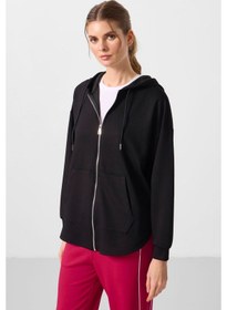 Resim Tommylıfe Siyah Yumuşak Dokulu Kapüşonlu Oversize Kadın Tunik Sweatshirt - 97302 
