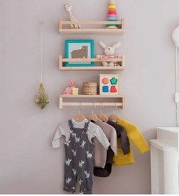 Resim Montessori Çocuk Odası Duvar Rafı Ahşap Kitaplık Raf 3 Adet 50 Cm 