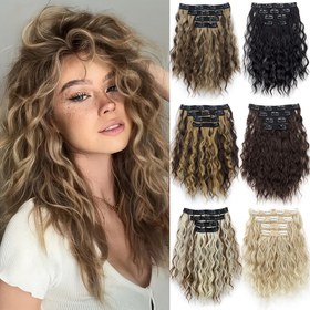 Resim 4-Lü Elegant Su Dalgası Dalgalı Saç Uzatma, Sentetik Fiber Hacimli Saç Uzatma, Evrensel Uygunluk Kadınlar İçin, Günlük Giyim ve Partiler İçin Moda Saç Parçası, İdeal Noel Hediyesi 