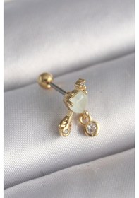 Resim 316l Çelik Gold Renk Beyaz Mineli Kalp Sallantı Zirkon Taşlı Tragus Piercing Beyaz 