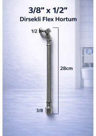 Resim Gömme Rezervuar Fleks Hortum Dirsekli 3/8 X 1/2 Çelik Örgülü Bağlantı Hortumu 28 Cm Gri 