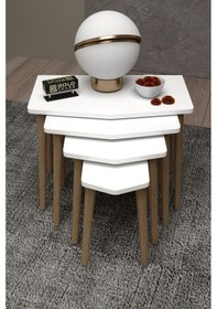 Resim Zigon Sehpa 4'lü Ahşap Ayak Elya Yan Sehpa Orta Sehpa Beyaz Beyaz 