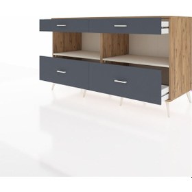 Resim Kronos Konsol 2 Raflı 4 Çekmeceli 176x59x99 Çam-aytaşı/antrasit Çam-aytaşı/antrasit 