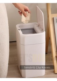 Resim Jet's Home Sensörlü Çöp Kovası Pilli Çöp Kutusu Hareket Algılıyıcı Banyo Mutfak Çöp Atık Kutusu Beyaz 