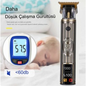 Resim Nidage 1-2 Saat Waer Full Metal Tasarım Ultra Güçlü Dijital Ekranlı Saç Sakal Çizim Makinesi Şarjlı Altın 