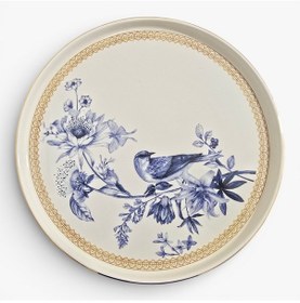 Resim Sudedi Home Gerçek Altın Yaldızlı Mavi Kuş Desenli Seramik Servis Tabağı 26 Cm Tek Kişilik Çok Renkli 