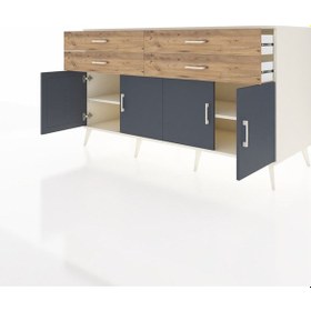 Resim Kronos Konsol 2 Raflı 4 Çekmeceli 8 Kapaklı 176x59x99 Aytaşı-antr Aytaşı-antrasit/çam 