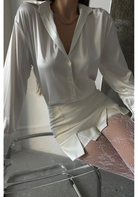 Resim Beyaz Oversize Basic Saten Gömlek Bcru-261307 Çok Renkli 