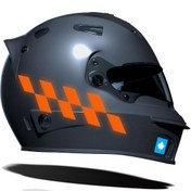 Resim Floresan Turuncu Damalı Kask Motosiklet Sticker Takımı Çınar Extreme 