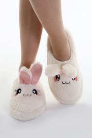 Resim Beyond Kadın Krem Rabbit Yumuşak Tüylü Gondol Ev Terliği 3cm Byndfkb01 