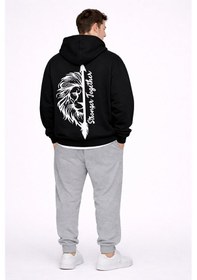 Resim Stronger Together Yazılı Aslan Kaplan Baskılı Beyaz Sevgili Kombi Siyah 