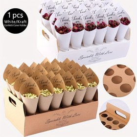 Resim 1 adet Beyaz ve Kraft Kağıt Konu Tutucu Tepsisi - 30 Delikli Çiçek Tasarımı Düğün/Bridal Shower Partisi Hediyeleri, Hediye Paketleme Malzemeleri ve Dekoratif Kırtasiye, Düğün Hediyeleri, Zarif Sunum, Sağlam İnşaat 
