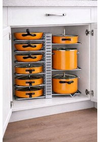 Resim Karteya 8 Katlı Mutfak Depolama Rafı - Korozyona Dayanıklı Metal, Kompakt Dolap Altı Tencere Tava Gri 