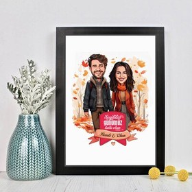 Resim Sonbahar Yaprakları ve Aşkımız Karikatürlü Çerçeve 