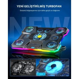 Resim vooka 9 Fanlı Laptop Soğutucu 2400 Rpm Ultra Güçlü Fan 13-19 inç Laptoplar İle Uyumlu 8 Kademe Yükseklik 
