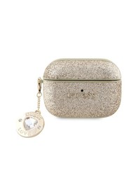 Resim Apple Uyumlu AirPods Pro 2 Kılıf Guess Lisanslı Glitter Elmas Kalp Süs Zincirli Gold 