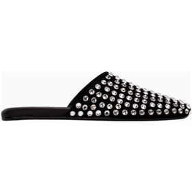 Resim Sue Black Suede Studio Shiloh Siyah Süet Slip-on Mule Kristal Işlemeli Özel Tasarım, Günlük Ve Şık Konforlu Terlik 38 