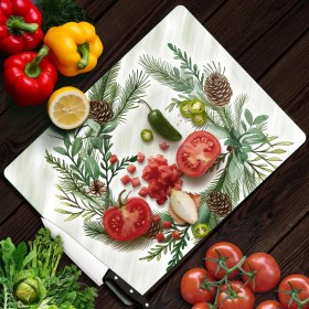 Resim Decovetro Cam Kesme Tahtası ve Sunumluk Noel Yılbaşı Çelenk Desenli 20 x 30 cm 