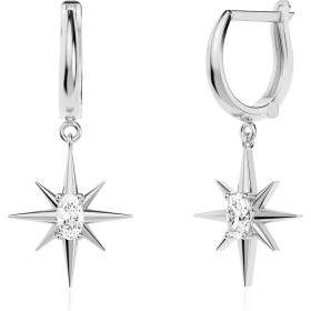 Resim İndigo Takı Kutup Yıldızı Tek Taş Beyaz Gümüş Küpe 