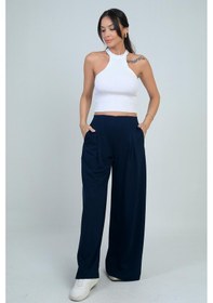 Resim By Saygı Kadın Beli Lastikli Cepli Önü Pileli Bol Paça Osyho Pantolon-41743 Lacivert 