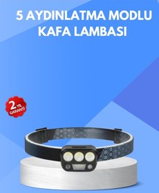 Resim Ucuztekno 300 Lümen Sensörlü Led Kafa Lambası Usb Şarjlı Sos Modlu Renkli 