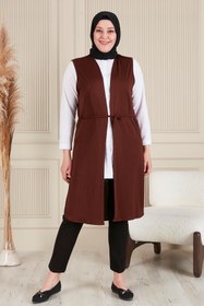 Resim Uzun Buyuk Beden Yelek Kadin Hermevsim - ACI KAHVE / 6XL 