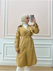 Resim Esre Store Kol Ve Omuz Detaylı Tesettür Trençkot Camel 