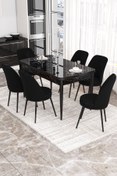 Resim Canisa Via Serisi 80x132 Açılabilir Mutfak Masası Takımı Siyah Mermer Desen Masa 6 Siyah Sandalye 