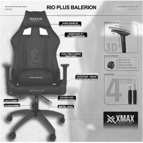 Resim XMAX / Rio Plus Balerion Terletmez Kadife Kumaş Koyu Gri Gaming Oyuncu Koltuğu / 120 kg Taşır 