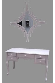 Resim BENGİ TİCARET Dresuar 90157 Makyaj Masa 5Çekm CNC Ayna Kayın Aslan Ayak Parlak Beyaz El yapım 