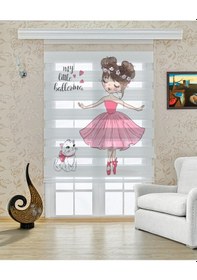 Resim Çocuk Odası - Köpeğiyle Balerin Kız Zebra Perde - Yzn-435 Beyaz 