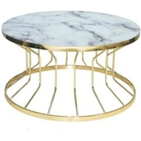 Resim Brc Bufalo Sehpa Orta Model 1008 Beyaz Mermer Temper Cam Metal 