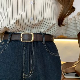 Resim Altın Pin Toka Kemer Düz Renk Bel Bandı Rahat İş Stili Kot Pantolon Kemer Kadınlar İçin 