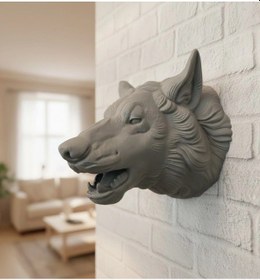 Resim Bfs Asılabilir Gri Kurt Heykeli Ev Ofis Duvar Süslemesi Dekoratif 