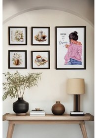 Resim Huhuli Ahşap Siyah Çerçeveli 5 Parça Set Tablo Huhu462 