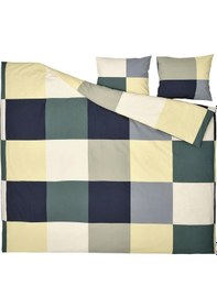 Resim Geometrik Desen Çift Kişilik Nevresim Seti, Meridyendukkan Sarı-lacivert-gri Renk 240x220 Pamuk-viskon Çok Renkli Gri 