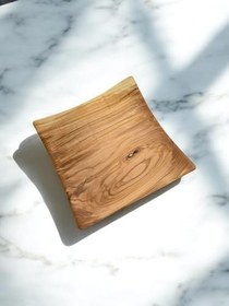 Resim F&S WoodArt Zeytin Ağacı Tek Parça El Yapımı Doğal Ahşap Dekoratif Köşeli Tabak 20 X 20 Cm 