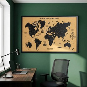 Resim Mantar Dünya Haritası - Çerçeveli Kişiselleştirilebilir Tasarım - 93 x 61 cm 