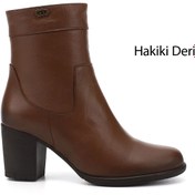 Resim GÖNDERİ(R) Kadın / Kız Taba Floter Fermuarlı Kalın Topuklu Hakiki Deri Bot 