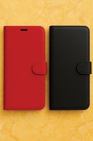 Resim Cekuonline Iphone Xs Max Ile Uyumlu Kılıf Cüzdanlı Kartlıklı Standlı Siyah + Kırmızı 2 Adet 