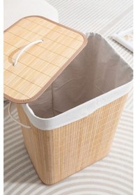 Resim İronika Bambu Kirli Çamaşır Sepeti Halatlı Bambu Çamaşır Oyuncak Sepeti Dikdörtgen Açık Kahverengi 