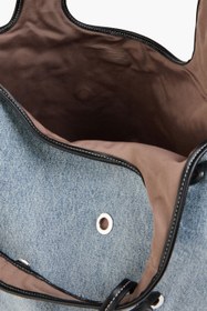 Resim Göz Delikli Denim Lüks Kadın Omuz Çantası - Mavi 