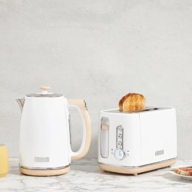 Resim Dorchester 2'li Set Su Isıtıcısı ve Ekmek Kızartma Makinesi, Beyaz, Ahşap Detay ve Mat Beyaz Kaplama 