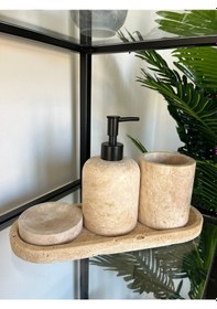 Resim Traverten 4'lü Banyo Seti Bej 