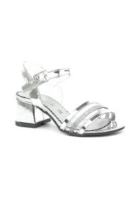 Resim Gümüş Gri Rugan Taşlı Kalın Kız Çocuk Abiye Topuklu Ayakkabı - 26 Gümüş 