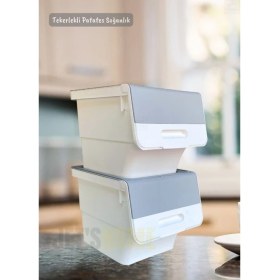 Resim 4’lü Tekerlekli Patateslik Soğanlık BPA Free Erzak Kutusu Sebzelik Oyuncaklık Gri 48 Lt 