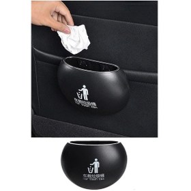 Resim Oto Araba Çöp Kutusu Organizer Çöp Kovası Siyah Yuvarlak Model 