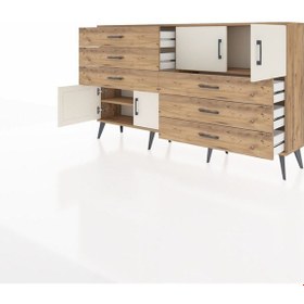 Resim Arges Konsol 2 Raflı 6 Çekmeceli 4 Kapaklı 176x30x99 Çam-aytaşı/çam Aytası/atlas Çam - Atlas Çam 