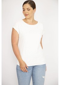 Resim Kadın Kemik Büyük Beden Önü Dantelli Düşük Kollu Bluz-kemik Kemik 